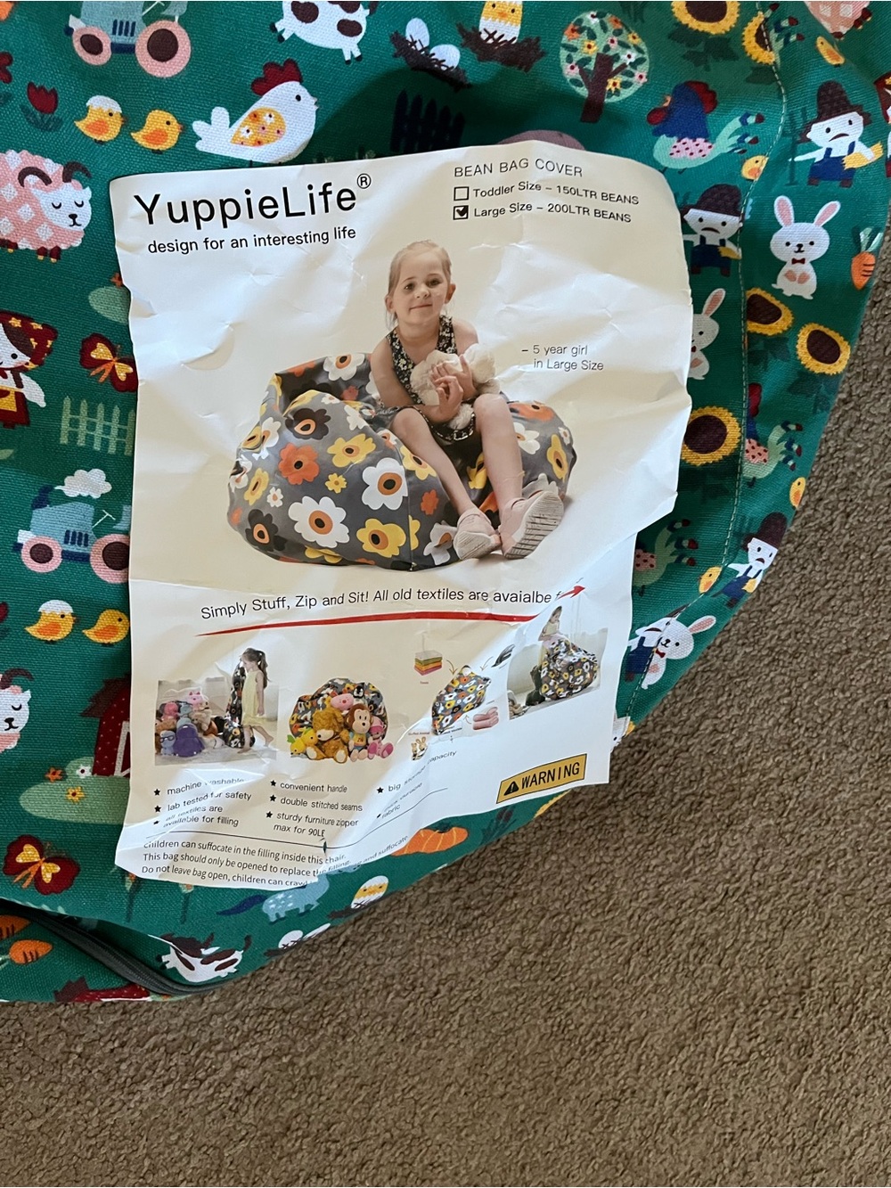 Kids Bean Bag Cover/ Stuffed Animal Holder